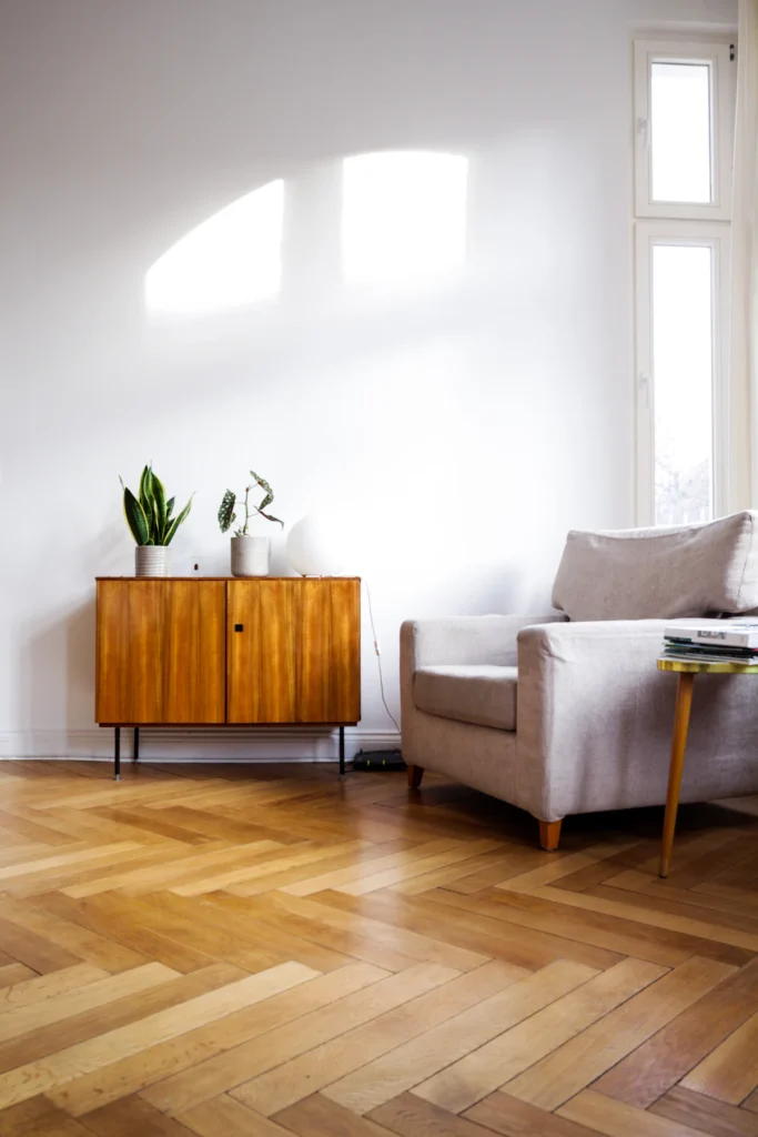 Minimalist interior with hardwood floor