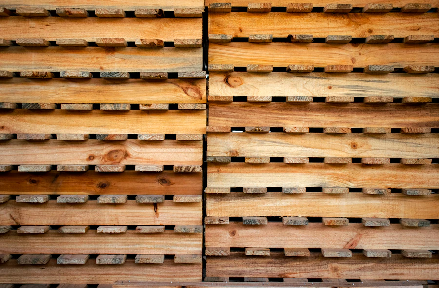 Wooden crates on floor