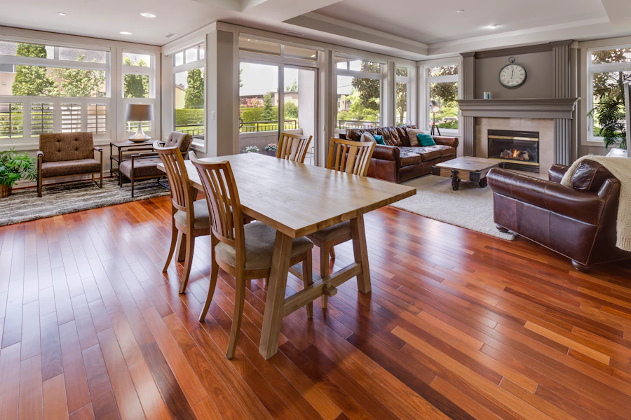 Wooden table and chairs on a premium wood floor