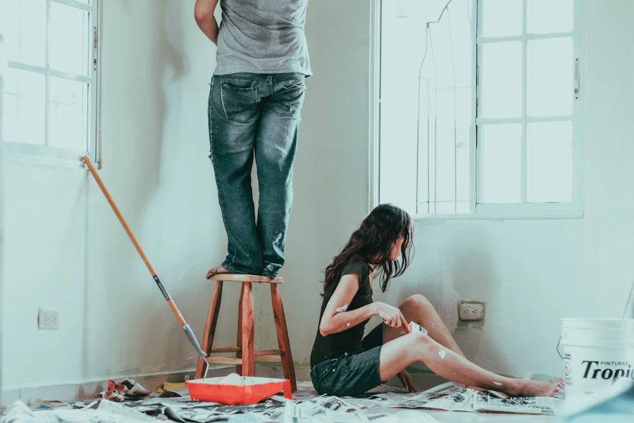 Couple planning a home renovation budget